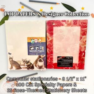 POP PAPERS & Designer Collection Specialty Stationery Paper Set, cats and roses